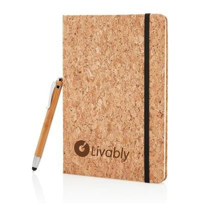 Kurken notitieboekje + touchscreen pen A5