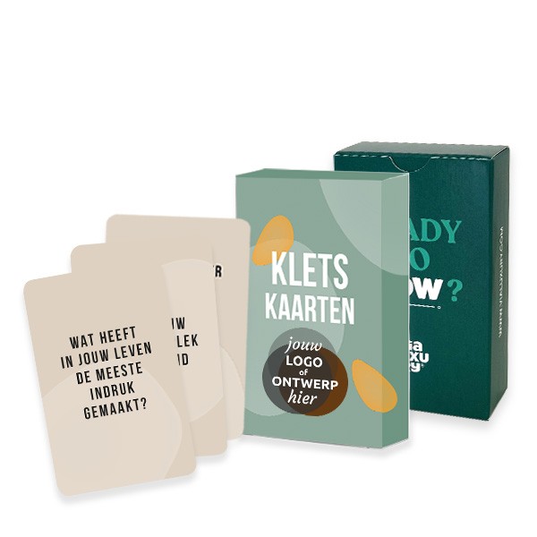 Kletskaartenspel bedrukt | custom made doosje 