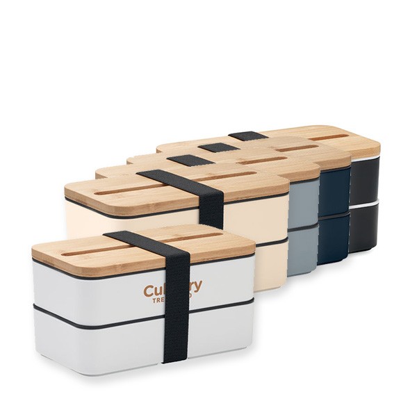 Gerecyclede lunchbox bamboe 800 ml met telefoonhouder