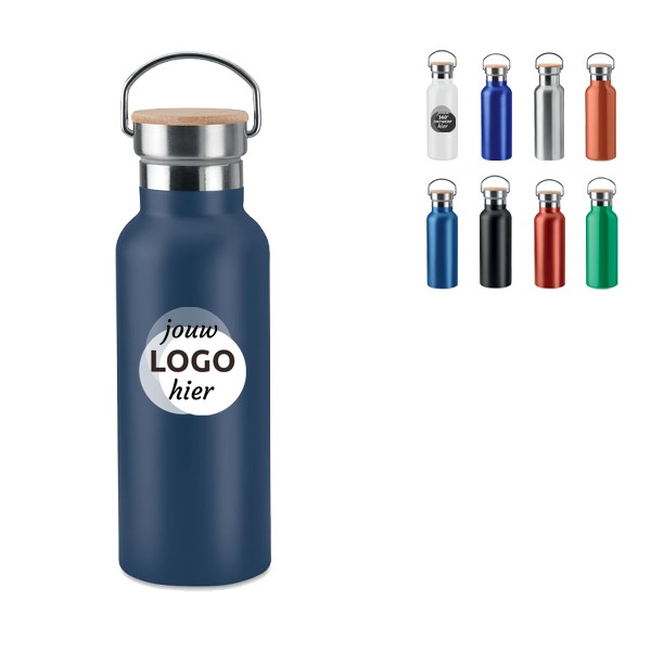 Dubbelwandige RVS fles bamboe dop | 500 ml