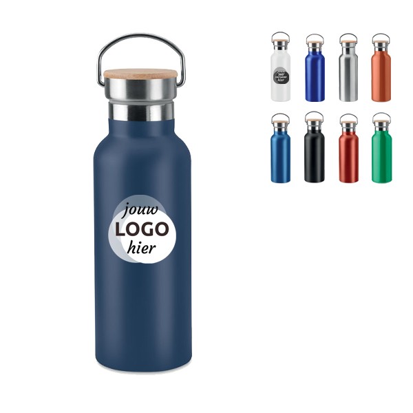 Dubbelwandige RVS fles bamboe dop | 500 ml