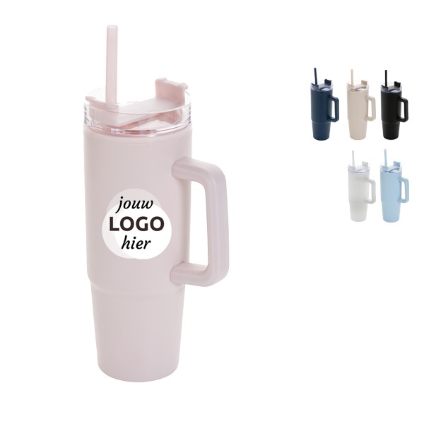 Drinkbeker tumbler met handvat | 900 ml RCS gerecycled plastic 