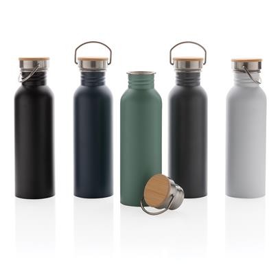 Moderne roestvrijstalen fles met bamboe deksel | 700 ml